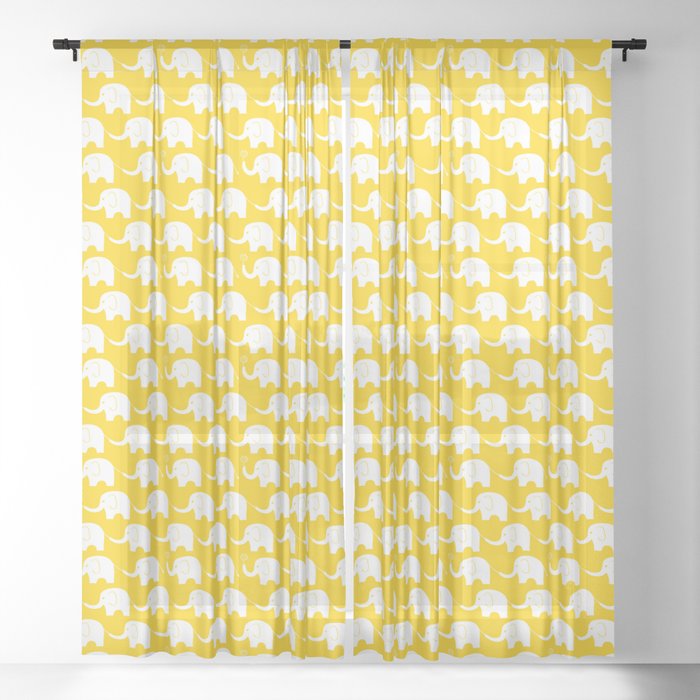 Elephant Parade on Yellow Sheer Curtain