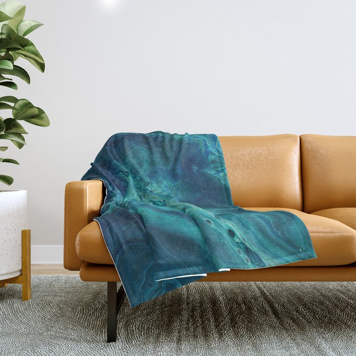 Blue & Teal Acrylic Abstract Fluid Art Throw Blanket