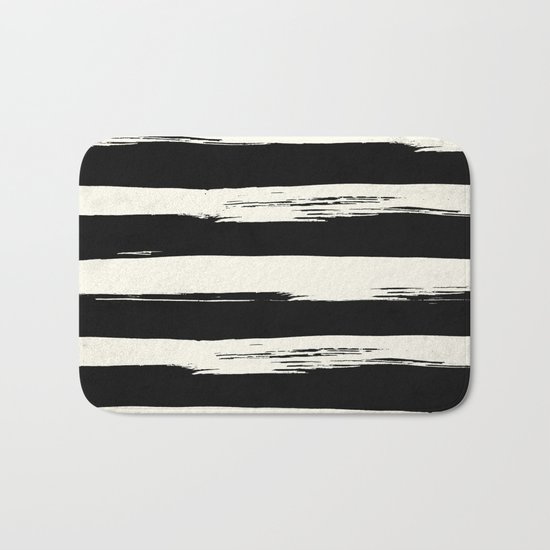 Trendy Black + Cream Stripes Bath Mat
