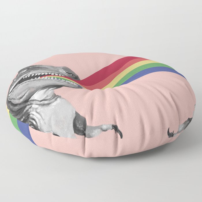 T-Rex Rainbow Ray Blast in Pink Floor Pillow