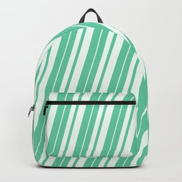 [ Thumbnail: Aquamarine and Mint Cream Colored Stripes Pattern Backpack ]