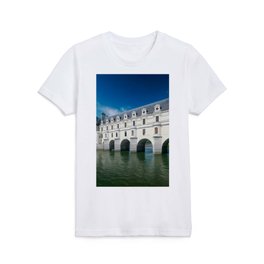 French chateau, Château de Chenonceau, spanning the river, Chenonceaux, Indre-et-Loire, Centre-Val de Loire, Loire Valley, Normandy, France color photograph / photography Kids T Shirt