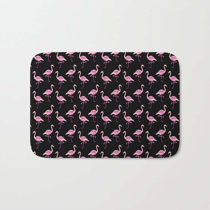 Pink Flamingos Pattern & Black Bath Mat