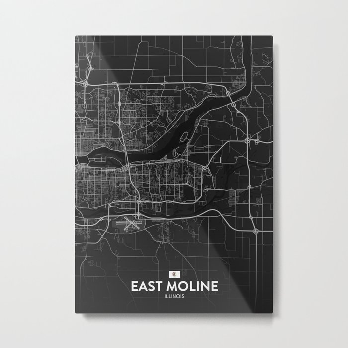 East Moline, Illinois, United States - Dark City Map Metal Print