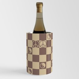 Checkered Peace Symbol & Yin Yang (Cocoa Mocha Colors) Wine Chiller