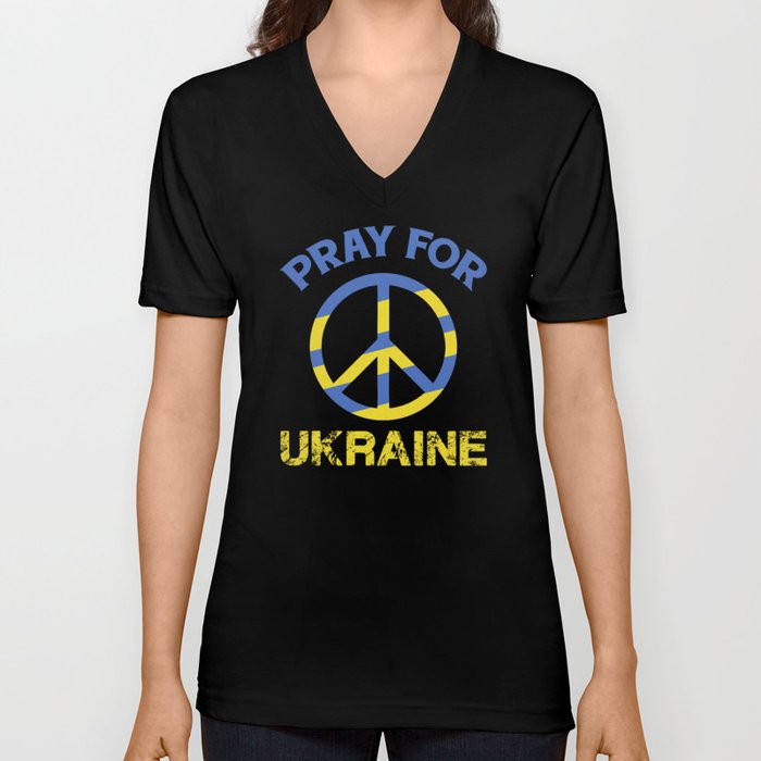 Pray For Ukraine Peace Sign V Neck T Shirt