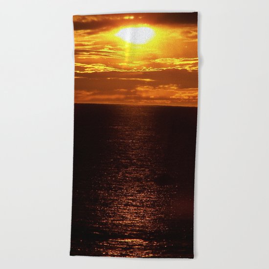 Golden Sunset on the Sea Beach Towel