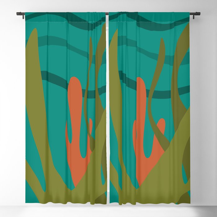 Oceanscape Teal - Undersea Ocean Abstract in Mid Century Modern Colors  Blackout Curtain