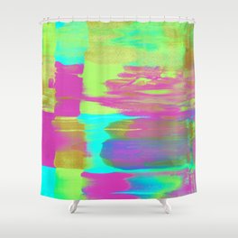 Neon Paint Smear with Magenta, Teal, Lime and Gold Shower Curtain