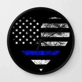 Thin Blue Line Police Officer LEO USA America Flag Heart Gift Cop Sherrif Blue Lives Matter Wall Clock