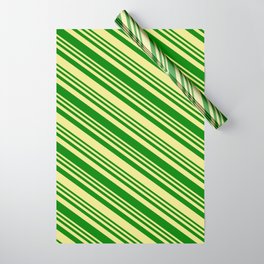 [ Thumbnail: Green & Tan Colored Stripes Pattern Wrapping Paper ]