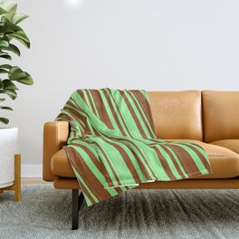 [ Thumbnail: Brown and Green Colored Lined Pattern Throw Blanket ]