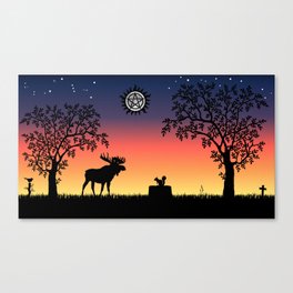 Moose and Squirrel Sunset Canvas Print