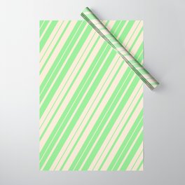 [ Thumbnail: Light Green & Beige Colored Stripes Pattern Wrapping Paper ]