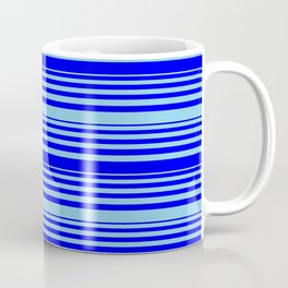 [ Thumbnail: Blue and Sky Blue Colored Pattern of Stripes Coffee Mug ]