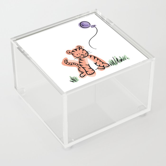 Baby Tiger with Purple Balloon Acrylic Box