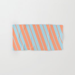 [ Thumbnail: Light Blue & Light Salmon Colored Pattern of Stripes Hand & Bath Towel ]