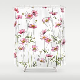 Pink Cosmos Flowers Shower Curtain