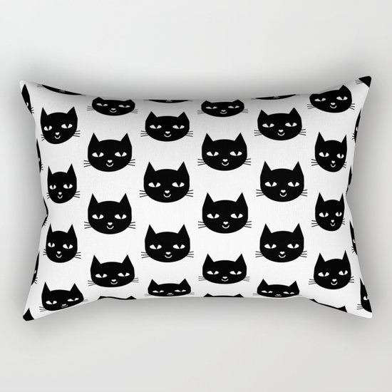 Cat Head - Black and White, Minimal, Monochrome, Animal, Kitty Simple Design Rectangular Pillow