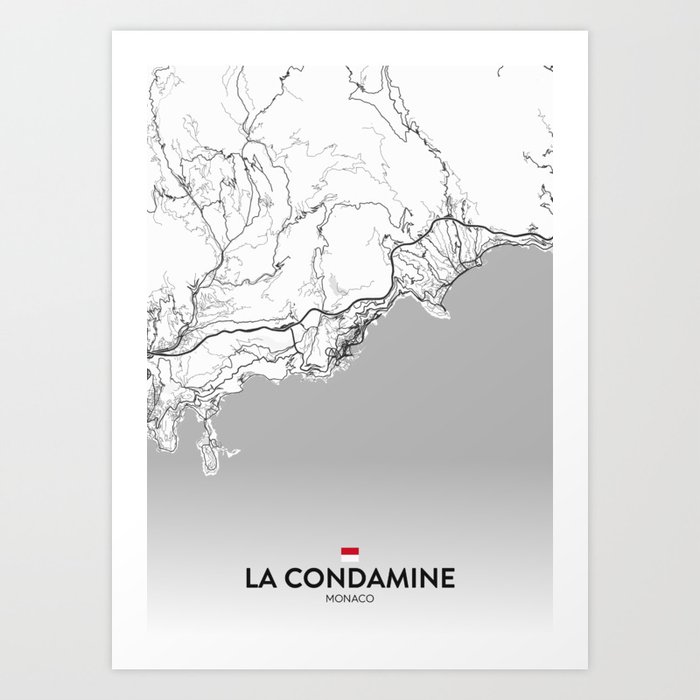 La Condamine, Monaco - Light City Map Art Print