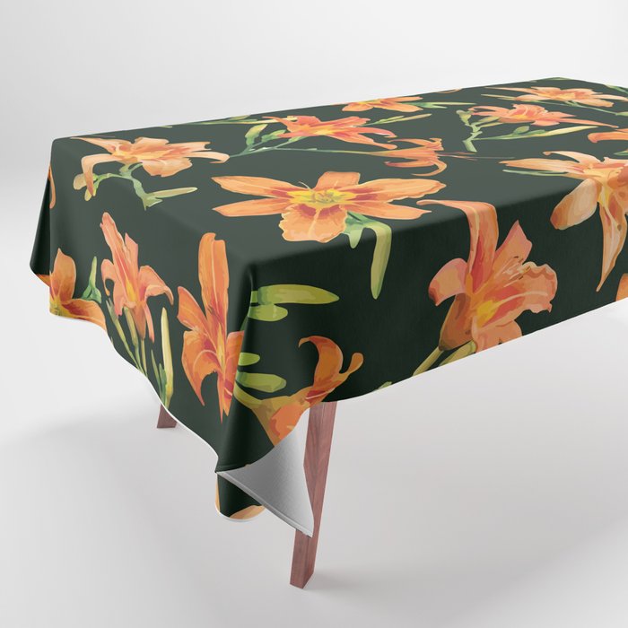 Orange Tiger Lily In Blossom Tablecloth