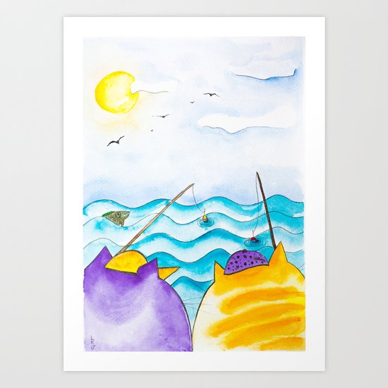 Cats fishing Art Print