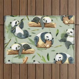 Cute panda and leaves hand drawn illustration pattern Outdoor Rug