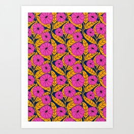 Dipladenia Dream in Pink and Yellow On Blue Background Art Print