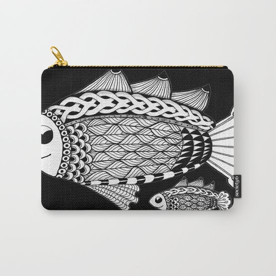 Fishies Zentangle Black and White Pen & Ink Carry-All Pouch