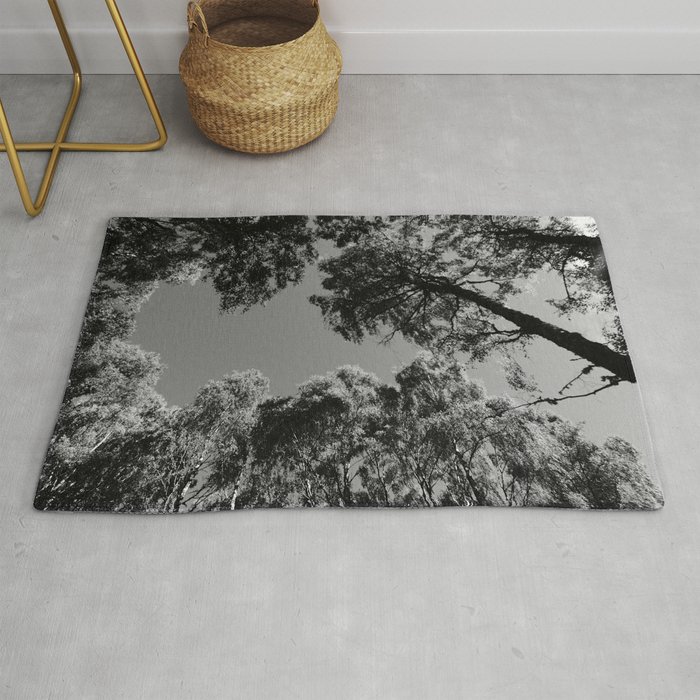 Scottish Highlands Summer Tree Canopy, in Black and White. Rug
