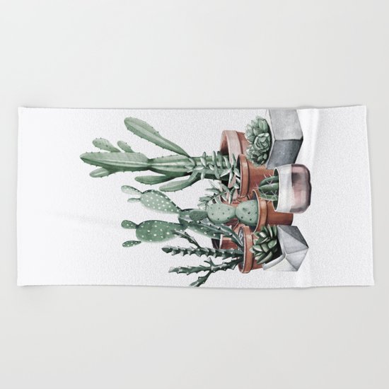 Potted Cacti + Succulents Rose Gold Beach Towel