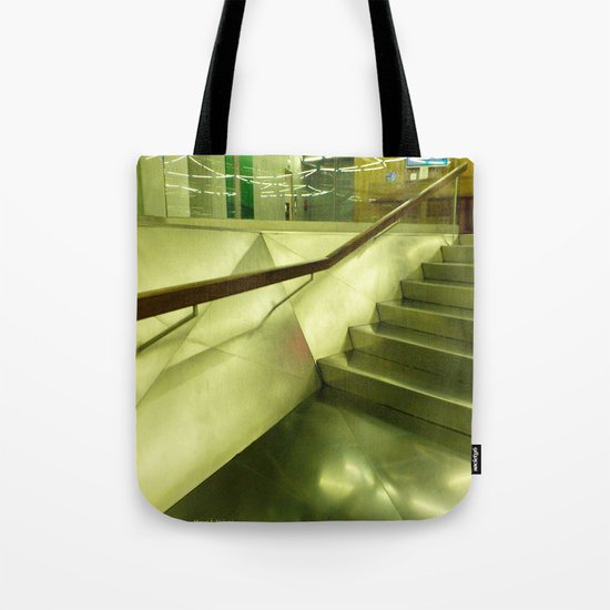 Inside: steel, glass and stairs. Tote Bag