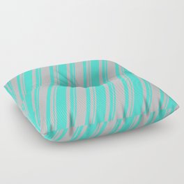 [ Thumbnail: Turquoise and Grey Colored Stripes Pattern Floor Pillow ]