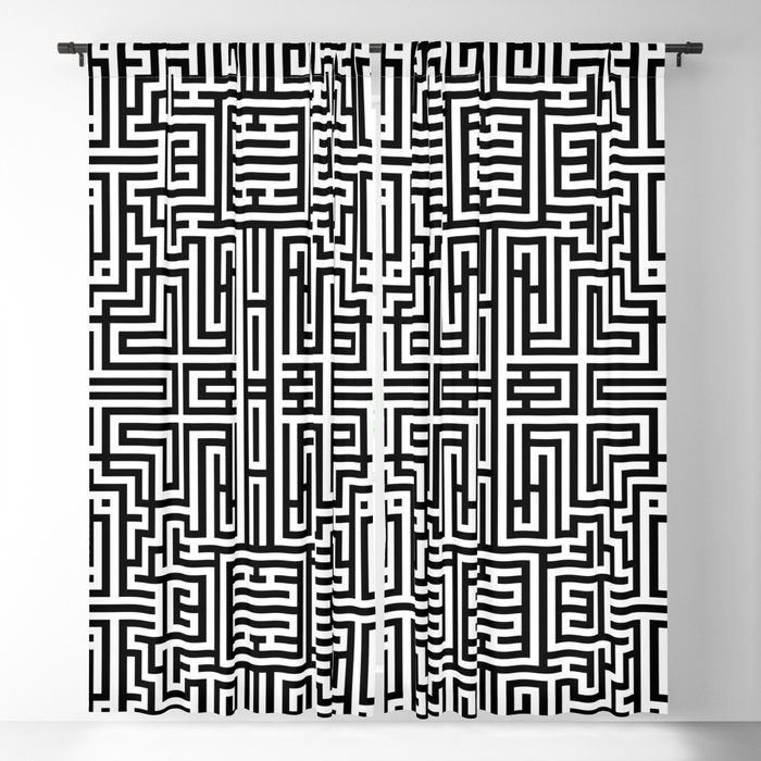 Black and White Abstract Aztec Maze Tile Pattern Design Blackout Curtain