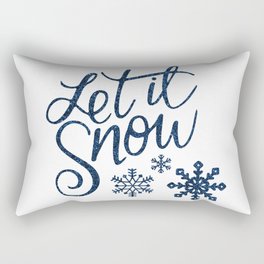 Let It Snow Blue Glitter Typography Winter Rectangular Pillow