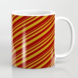 [ Thumbnail: Dark Goldenrod and Maroon Colored Lined/Striped Pattern Coffee Mug ]
