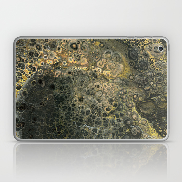 Fluid Black And Gold Acrylic Pour Painting Laptop Ipad Skin By