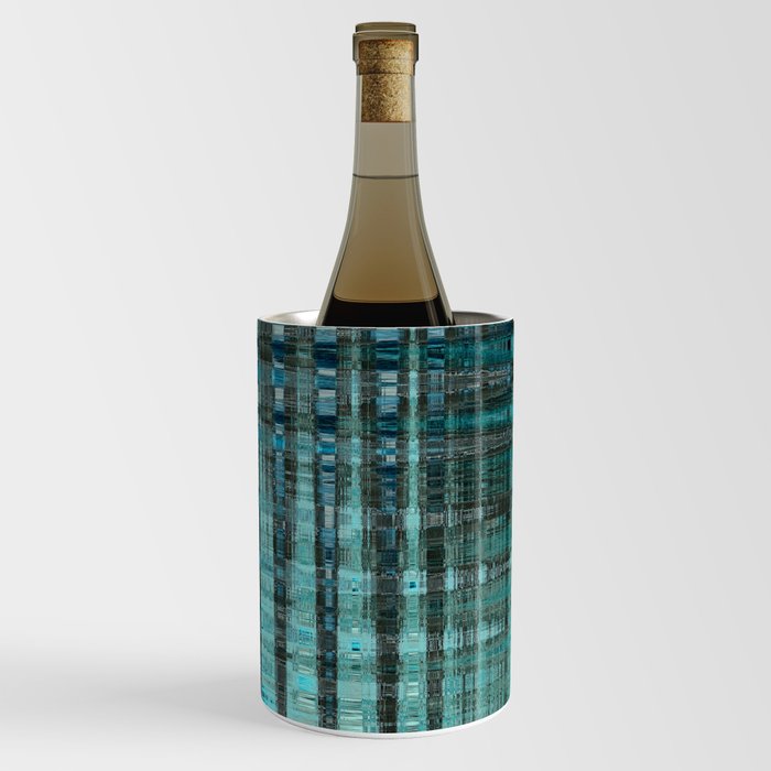 Distorted Turquoise Blue Check Pattern Wine Chiller