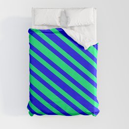 [ Thumbnail: Blue and Green Colored Pattern of Stripes Duvet Cover ]