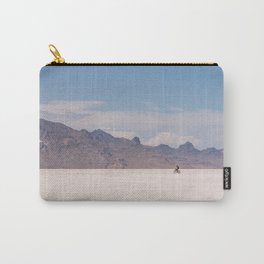 Bicycle Riding on the Boneville Salt Flats in Utah, Travel Photography Carry-All Pouch | Photo, Utahsaltflats, Utahphotography, Bikeriding, Sportsdecor, Mountainsdecor, Bicyclephotography, Travelphotography, Snowart, Bicycleart 