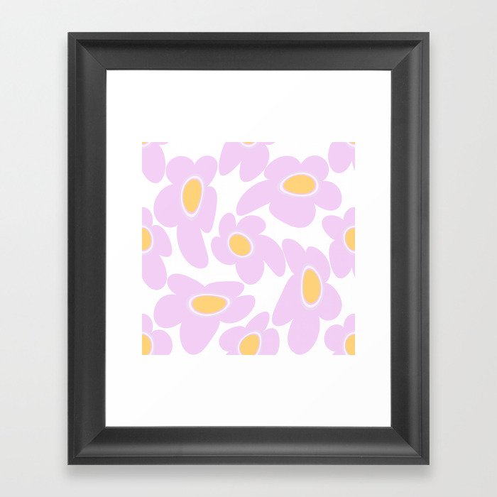 Pink Retro Flowers on White Background #decor #society6 #buyart Framed Art Print