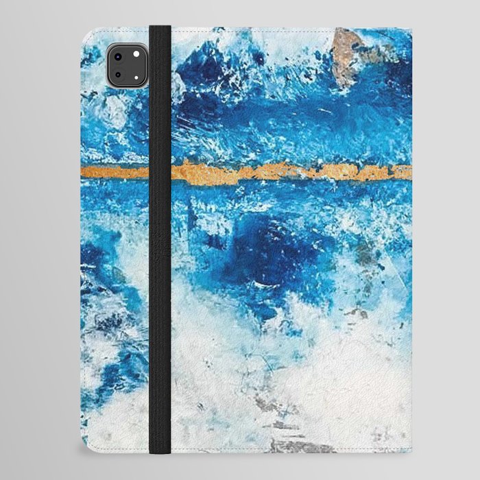 Blue Skies: a pretty, minimal abstract mixed-media piece in blue, white and gold iPad Folio Case