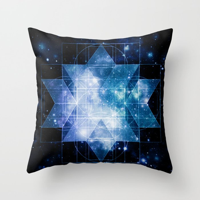 galaxy sacred geometry Blue Teal Throw Pillow