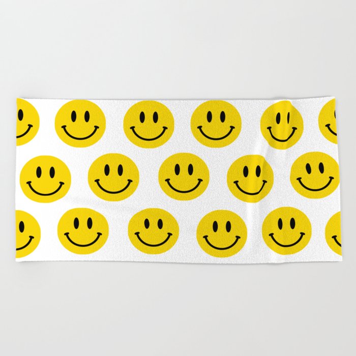 Yellow Smiley Faces Beach Towel