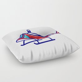 Illustrated Flying Red Helicopter Floor Pillow