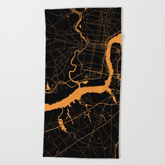 Philadelphia - The Orange and the Black Beach Towel