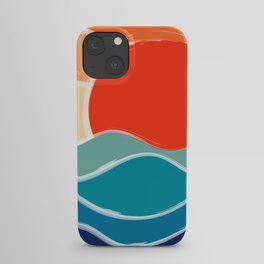 Retro 70s and 80s Color Palette Mid-Century Minimalist Nature Waves and Sun Abstract Art iPhone Case