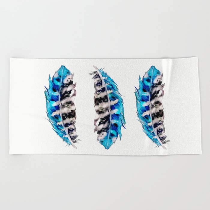 Three Feathers Watercolor Beach Towel
