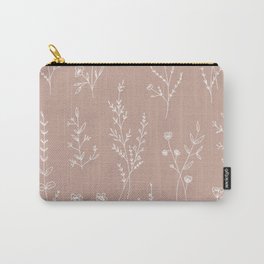 Blush New Wildflowers  Carry-All Pouch | Digital, Earth Tones, Botanical, Line Art, Pattern, White, Flowers, Cute, Pastel Colors, Simple 