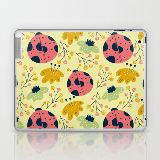 Scandinavian Spring Flowers with Ladybugs Laptop & iPad Skin